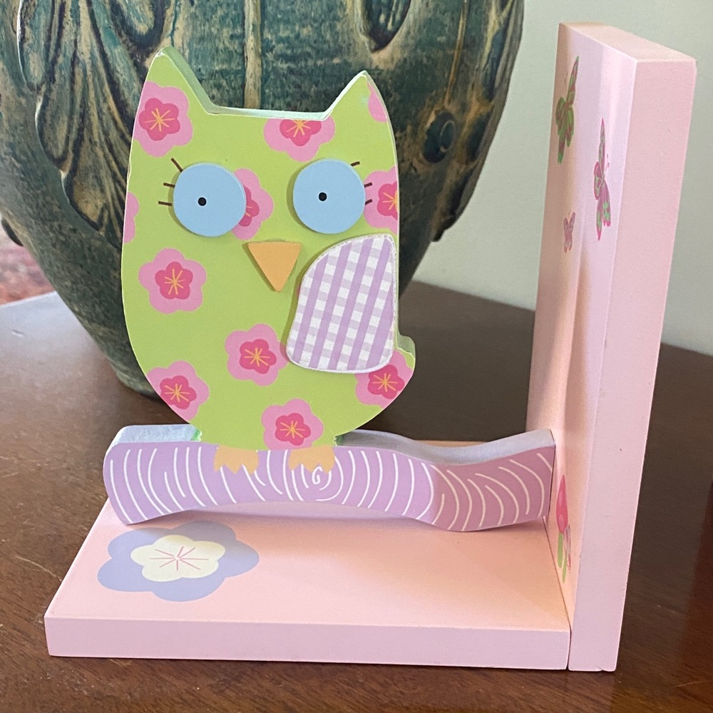 Wood Owl Bookends Pink Green Kids Nursery Decor Baby Shower Gift - Picture 6 of 10